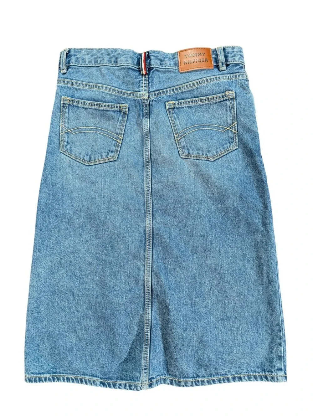 Tommy Hilfiger Girls Size 16 Denim Midi Skirt A-Line Front Slit 100% Cotton